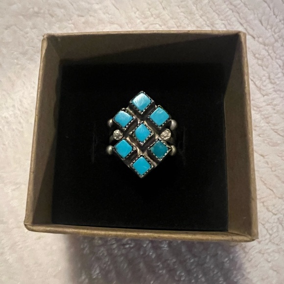 Vintage Navaho Snake Eyes Sterling Native Turquoise Ring - Picture 1 of 7